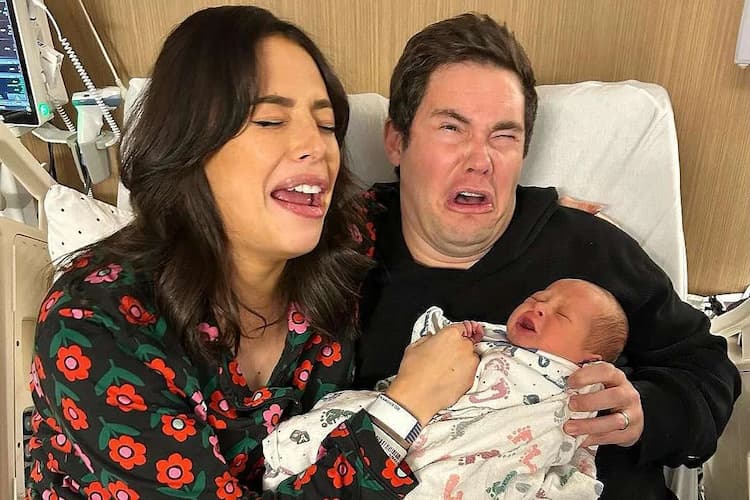 Adam Devine together with his wife Chloe Bridges and son